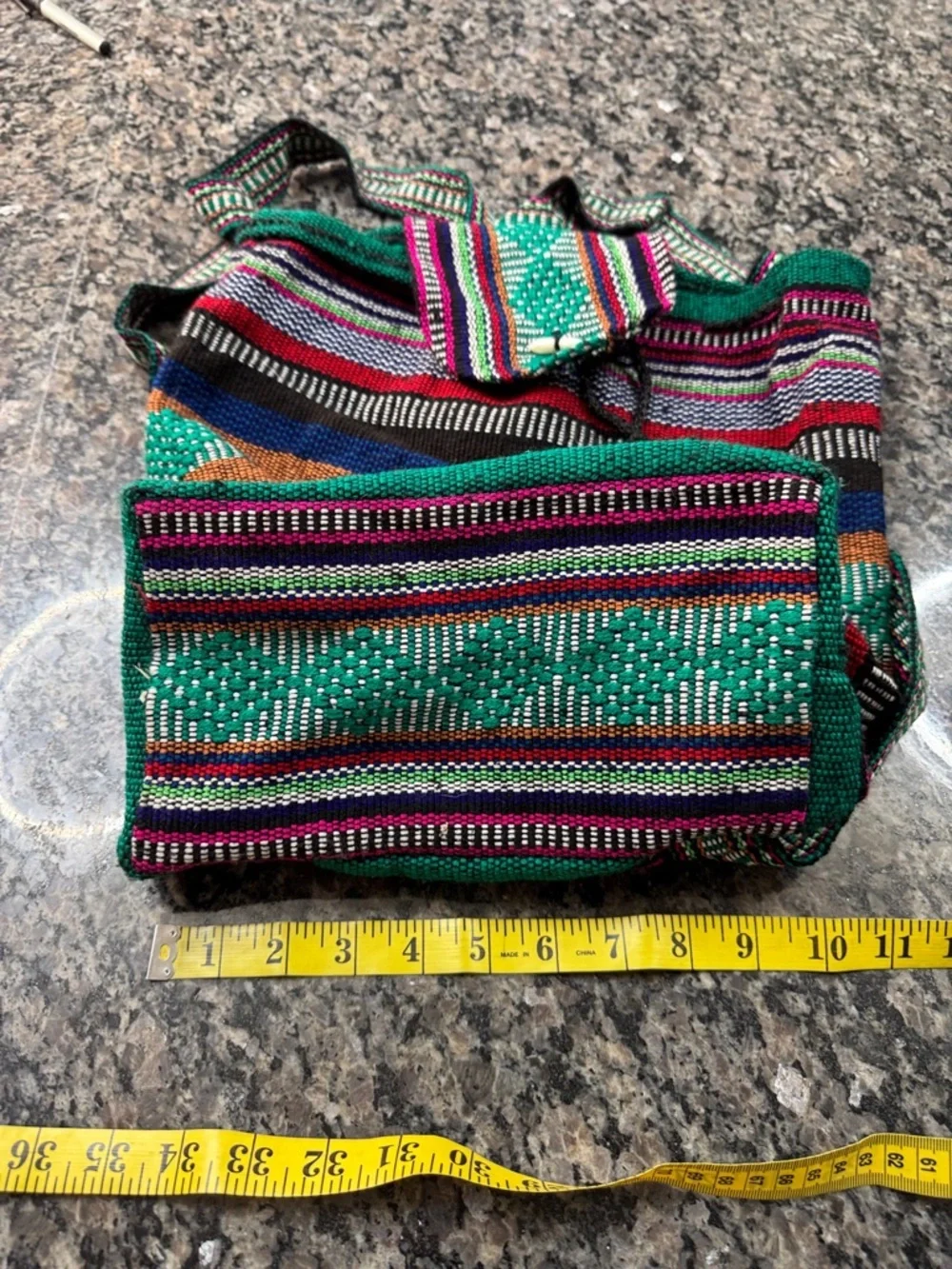 Pinzon Handwoven Green Striped Boho Backpack - Ethnic Pattern